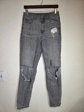 American Eagle Ripped Mom Jeans in Smoked Gray Wash Women's Size 8 Long